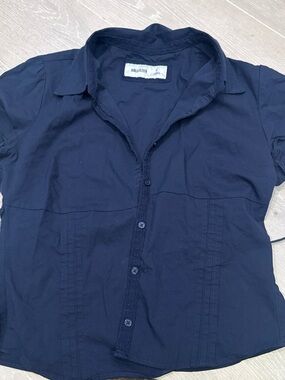 Hollister Dark Navy Short-Sleeve Button Down Shirt